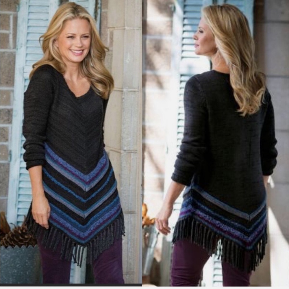 Soft Surroundings Women’s Foley Fringe Tunic Sweater Wool Acrylic